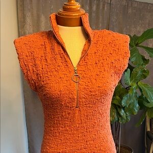 Brick colored Textured Sleeveless midi Dress
